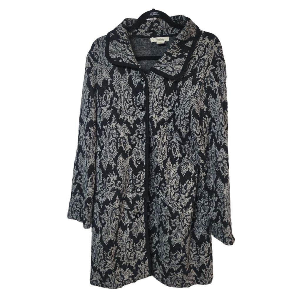 Cambridge Paisley Brocade long dressy coat discreet chic trench office jacket L